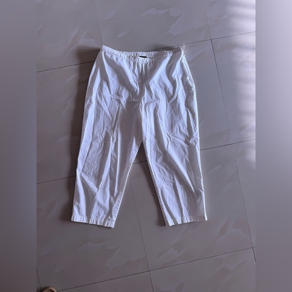 EILEEN FISHER Pants Cotton Stretch Twill Wide Cropped Side Zip White Size M - Picture 11 of 16